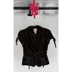 Polo Jeans Co Velvet Blazer Women Small Brown Cropped Ruched Tie Boho Romantic S